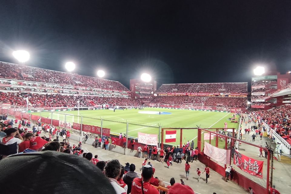 Independiente’s Libertadores de América stadium lit up during a night match