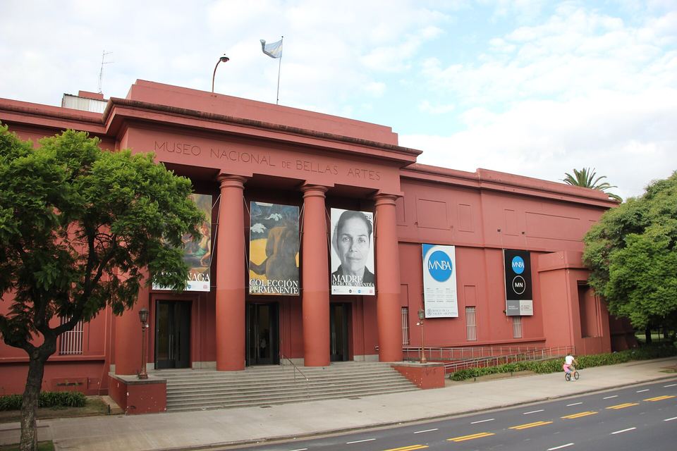 Red facade of the National Museum of Fine Arts in Buenos Aires