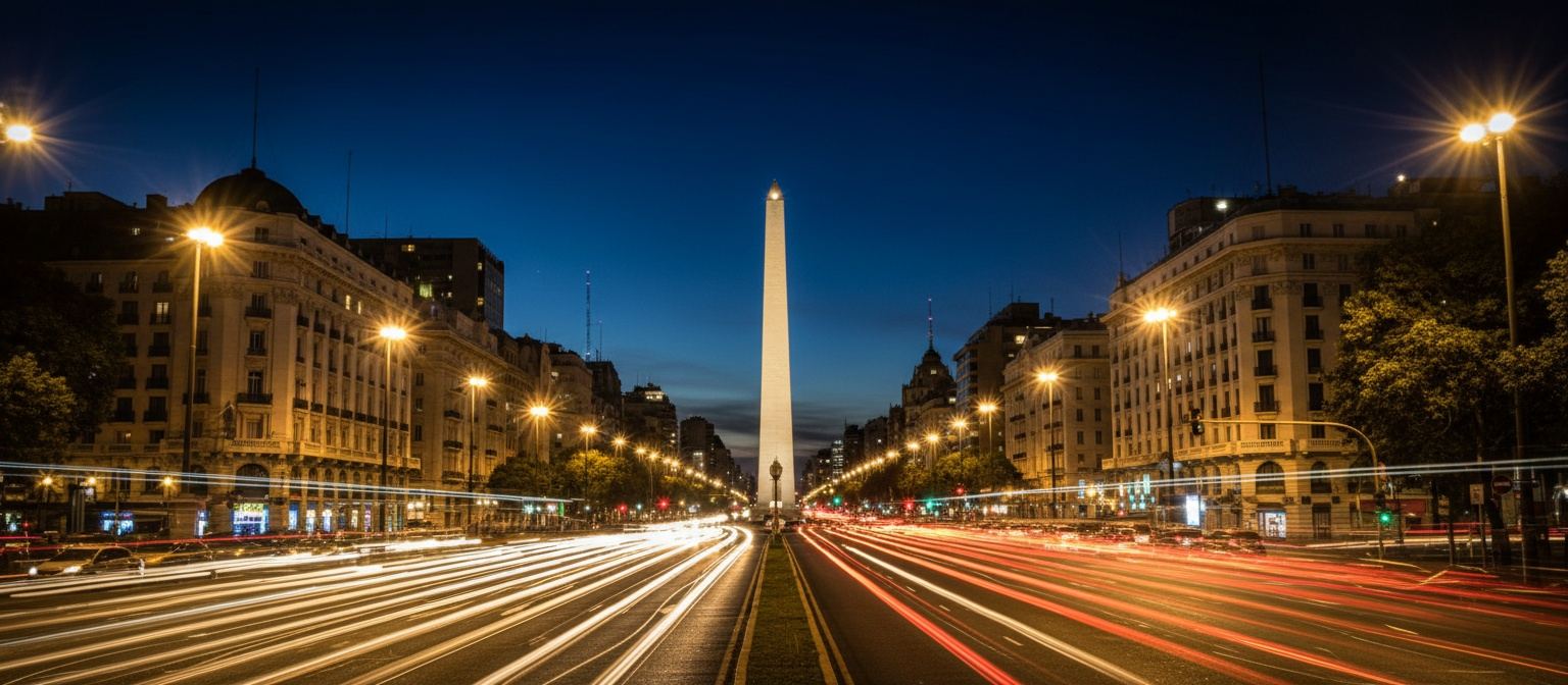 Avenida 9 de Julio y el Obelisco de noche